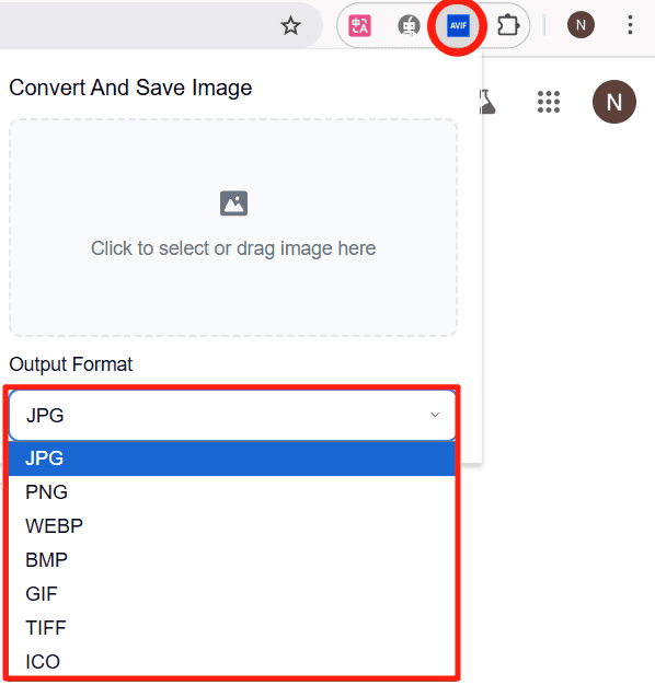 Select image conversion format